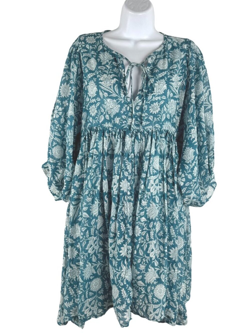 Daughters Of India Kyra Mini Dress Ocean Blue Large Floral Boho Flowy DR-1930 - Picture 4 of 9